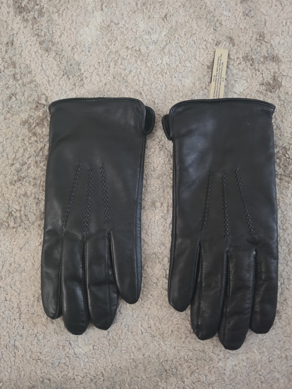 Men's Black Leather Gloves with Stitch Detail